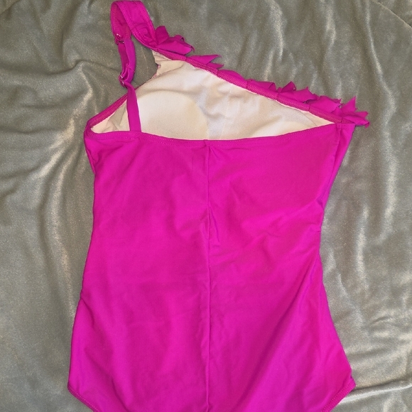 Fuchsia One-Shoulder Ruffle Swimsuit - Picture 3 of 3